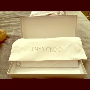 Jimmy Choo 38.5 strap nude heels, matching clutch